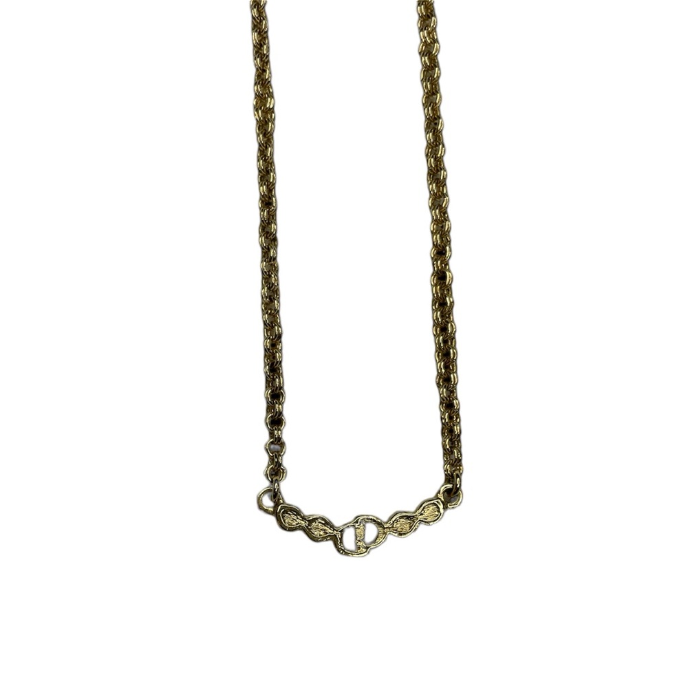 Christian Dior Gold Arch CD Necklace with Rhinestones & Minimal Tarnishing EUC